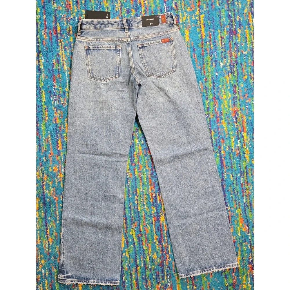 NWT 7 For All Mankind Low Straight Jeans Blue Wave Distressed Size‎ 30 x 33 L